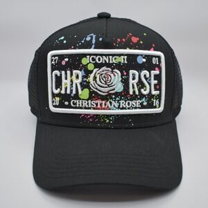 Christian Rose Iconic II License Plate Color Dots Trucker Snapback Hat White NWT
